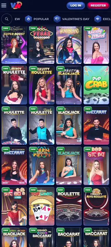 Viperwin Casino mobile live casino screenshot showing real-dealer tables including roulette and blackjack with compact lobby layout - tested