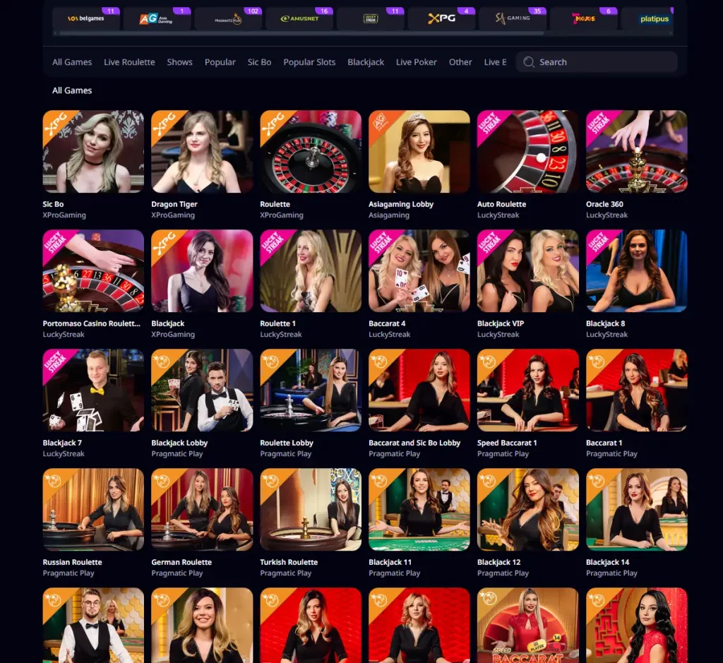 Zizobet Casino desktop live casino screenshot displaying real-dealer tables including roulette, blackjack and baccarat with lobby navigation - tested
