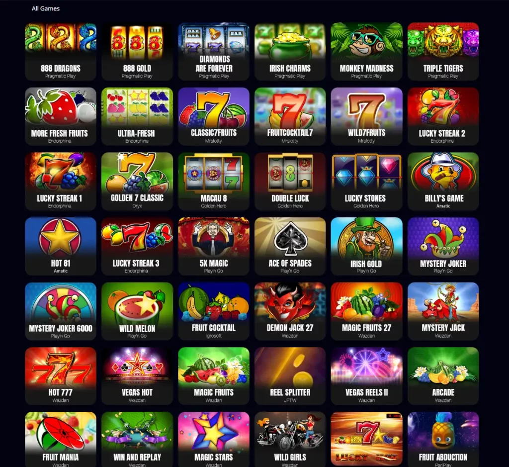 Zizobet Casino desktop slots screenshot showing slots variety with featured games, categories and filtering options - tested