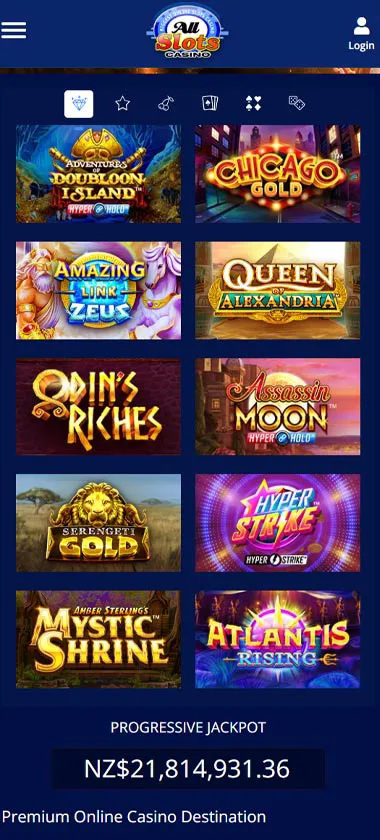 All Slots Casino mobile slots variety screenshot displaying featured slots, categories and touch-optimized navigation - tested