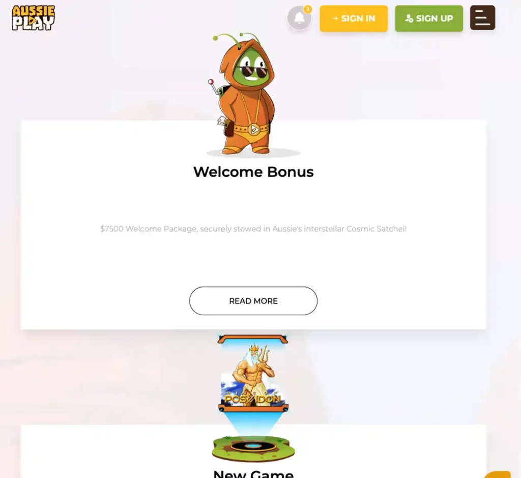 Aussie Play Casino desktop promotions screenshot showing promotional banners, bonus offers and promo details in the casino lobby - tested