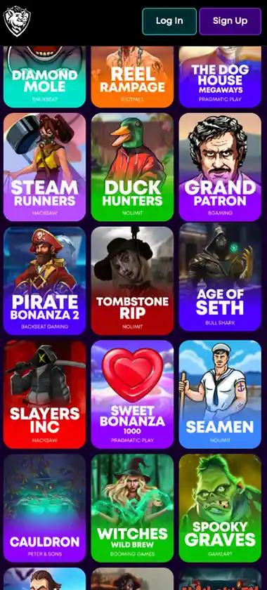 Bethog Casino mobile slots variety screenshot displaying featured slots, categories and touch-optimized navigation - tested