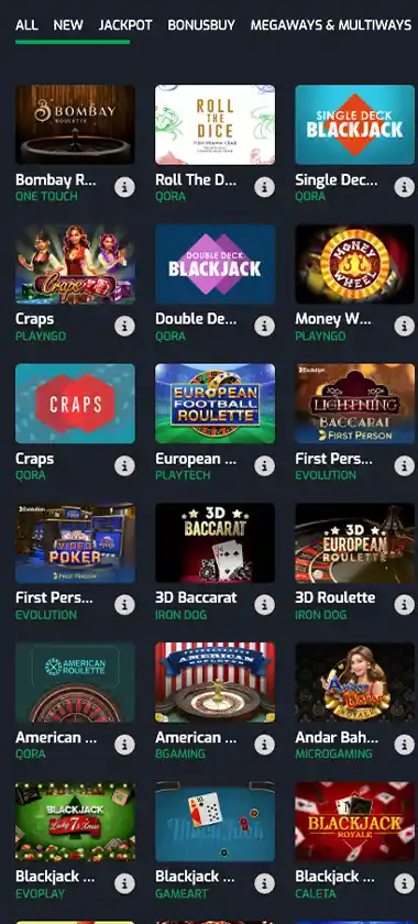 Betroom24 Casino mobile table games collection screenshot displaying blackjack, roulette and baccarat variants with touch-optimized navigation - tested Betroom24 Casino mobile table games collection screenshot displaying blackjack, roulette and baccarat variants with touch-optimized navigation - tested