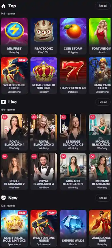 Betsomnia Casino mobile homepage screenshot displaying main navigation, featured games and mobile-friendly interface/navigation - tested