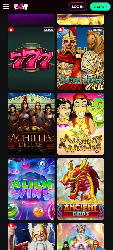 Betty Wins Casino mobile slots variety screenshot displaying featured slots, categories and touch-optimized navigation - tested Betty Wins Casino mobile slots variety screenshot displaying featured slots, categories and touch-optimized navigation - tested