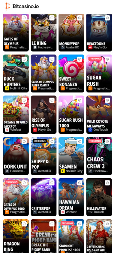 BitCasino X Casino mobile slots variety screenshot displaying featured slots, categories and touch-optimized navigation - tested