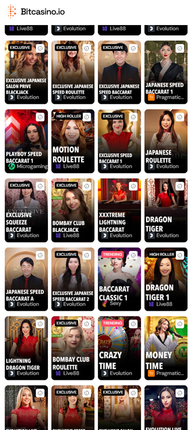 BitCasino X Casino mobile live dealer games collection screenshot displaying available live tables and categories - tested