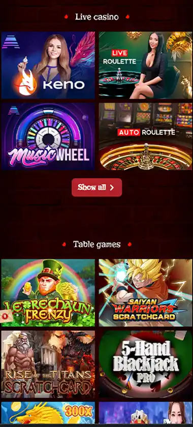 Blood Moon Casino mobile live dealer games collection screenshot displaying available live tables and categories with mobile-friendly interface/navigation - tested