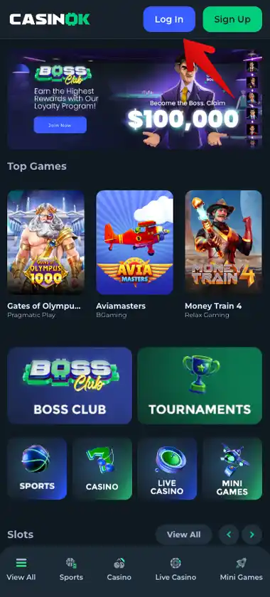 CasinOK Casino mobile home page screenshot showing main navigation, featured games and promotional banners - tested CasinOK Casino mobile home page screenshot showing main navigation, featured games and promotional banners - tested