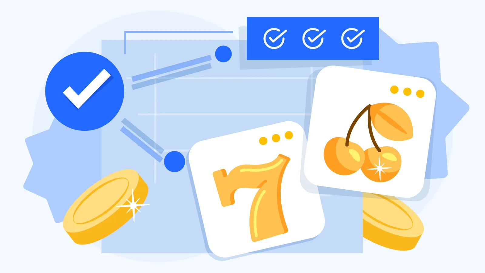 Screenshot-style illustration of an online casino directory showing A-Z navigation, license filters (MGA, UKGC, Curacao), payment method filters, and casino comparison cards with fast payout and low wagering tags.