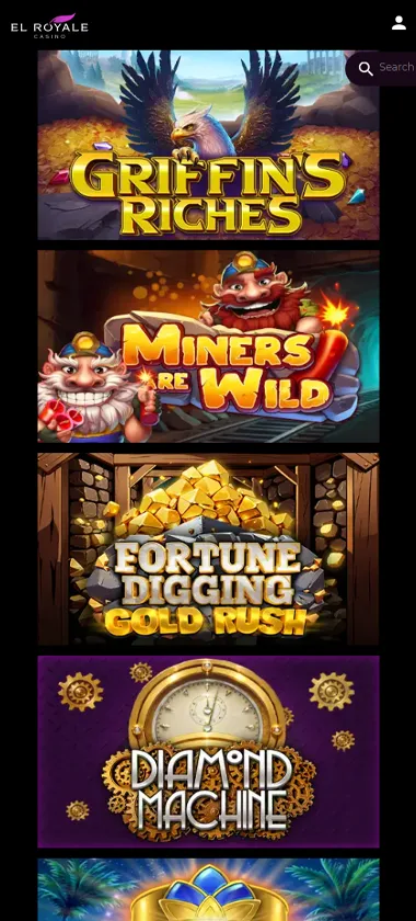 El Royale Casino mobile top games screenshot displaying most popular games and trending titles - tested