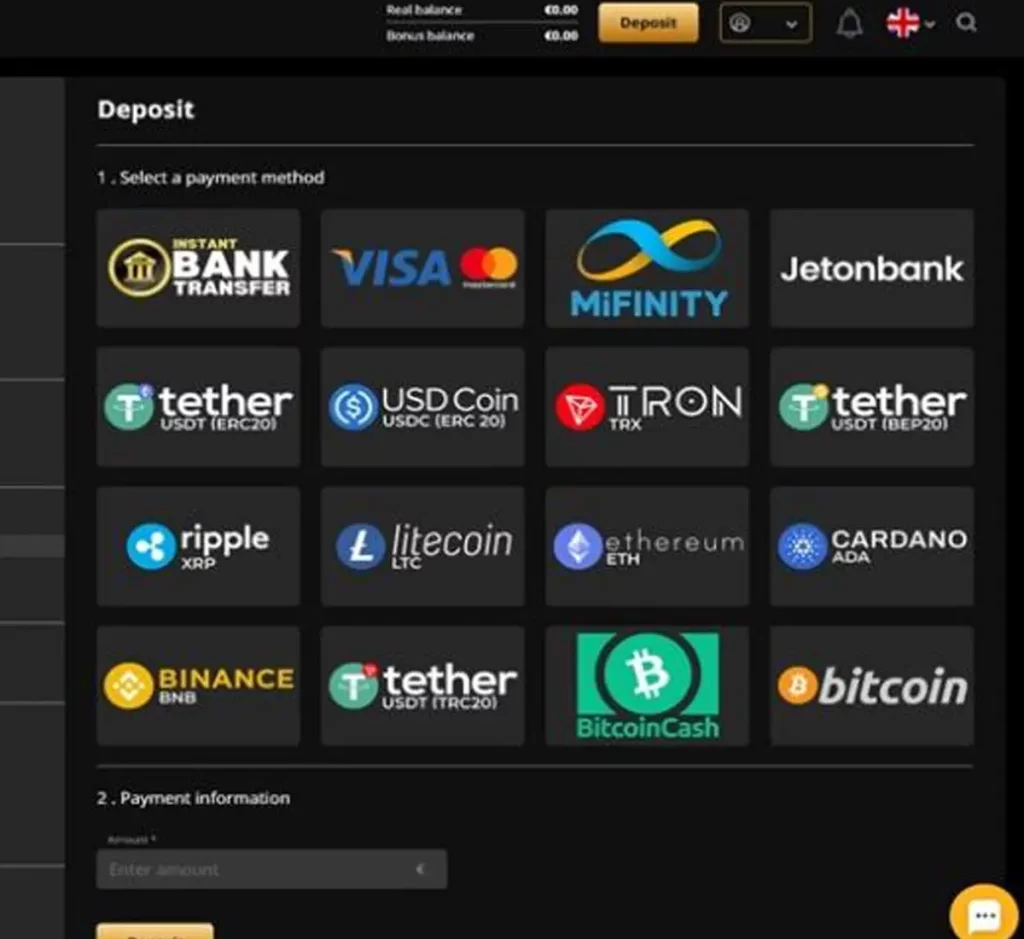 Favorito Bet Casino desktop deposit methods screenshot displaying available payment options including cards, e-wallets and cryptocurrencies - tested Favorito Bet Casino desktop deposit methods screenshot displaying available payment options including cards, e-wallets and cryptocurrencies - tested