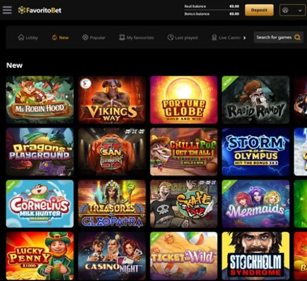Favorito Bet Casino desktop home page screenshot showing main navigation, featured games and promotional banners - tested Favorito Bet Casino desktop home page screenshot showing main navigation, featured games and promotional banners - tested