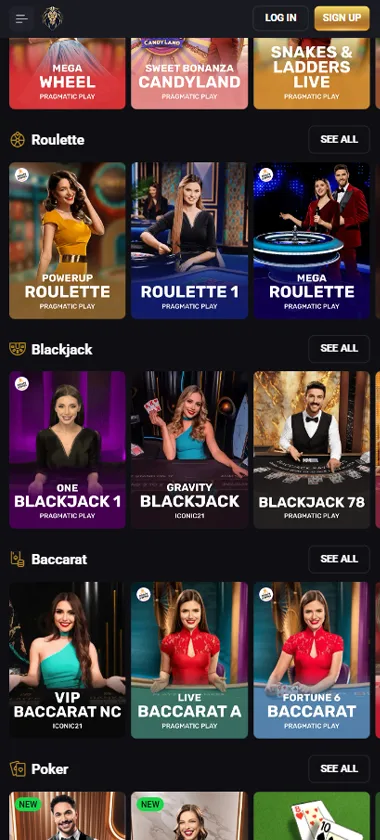 Fortune Play Casino mobile live dealer games collection screenshot displaying available live tables and categories - tested