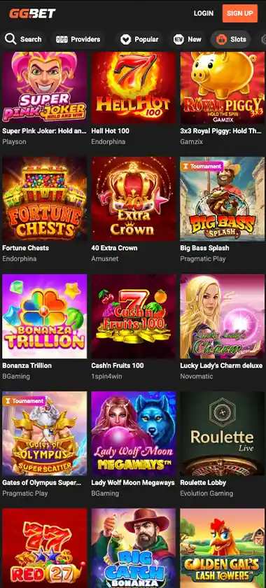 GGBet Casino mobile slots variety screenshot displaying featured slots, categories and touch-optimized navigation - tested GGBet Casino mobile slots variety screenshot displaying featured slots, categories and touch-optimized navigation - tested