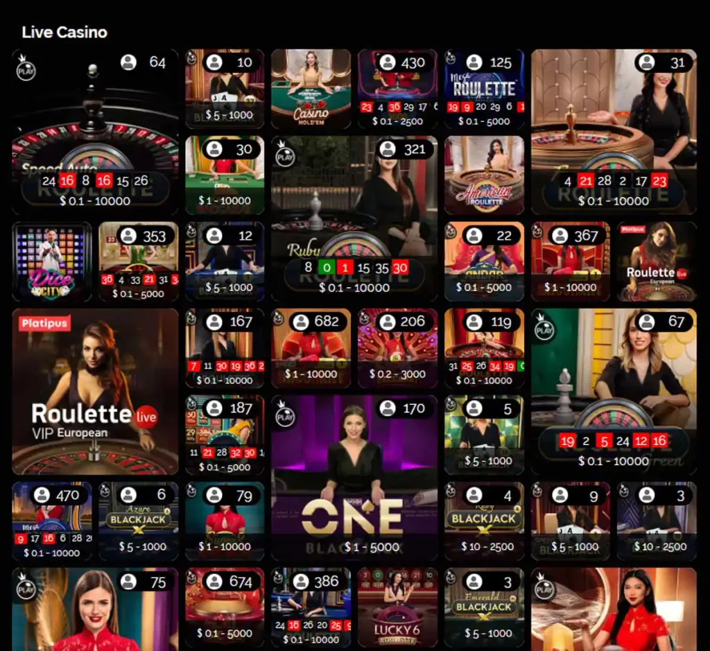 Gratowin Casino desktop live dealer games collection screenshot showing roulette, blackjack and baccarat tables in lobby view with categories and provider filters - tested