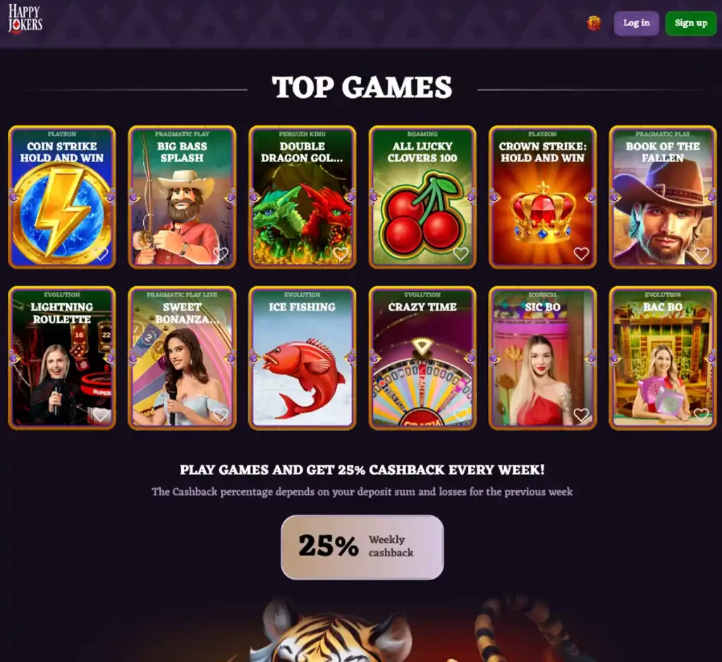 HappyJokers Casino desktop homepage screenshot showing casino lobby with featured games, promotions and top navigation - tested HappyJokers Casino desktop homepage screenshot showing casino lobby with featured games, promotions and top navigation - tested