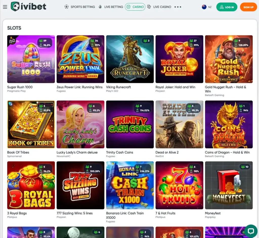 Ivibet Casino desktop slots variety - captured during our review