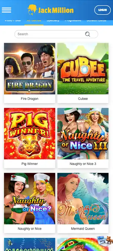 Jackmillion Casino mobile all games screenshot showing full game library, filters and game thumbnails in the mobile lobby - tested Jackmillion Casino mobile all games screenshot showing full game library, filters and game thumbnails in the mobile lobby - tested