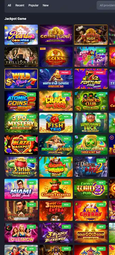 JvSpinBet Casino mobile jackpots collection screenshot displaying progressive jackpot titles, prize pools and touch-optimized navigation - tested