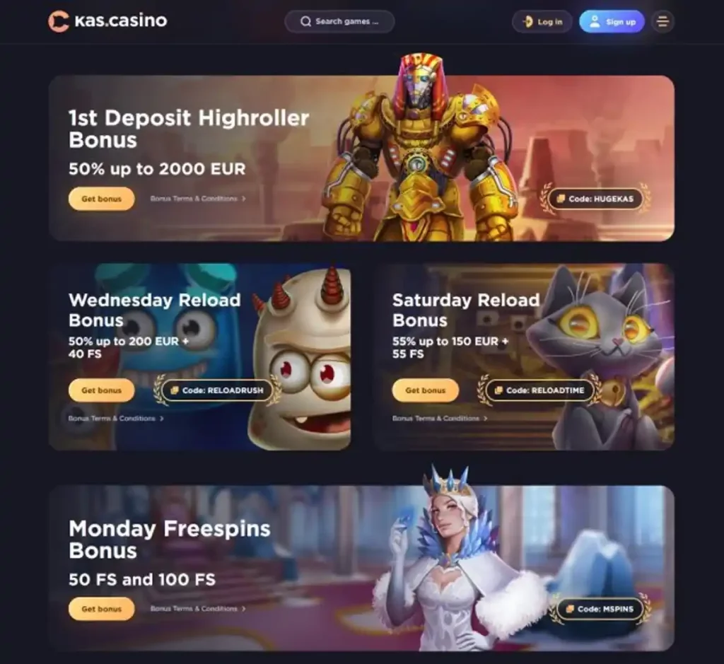 Kas Casino desktop promotions screenshot showing available bonuses, offers and promotional details - tested