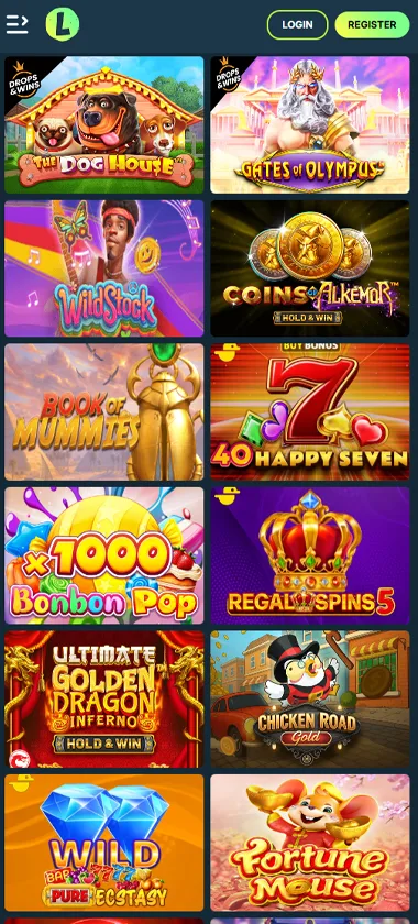 LoloCasino mobile slots variety screenshot displaying featured slots, categories and touch-optimized navigation - tested