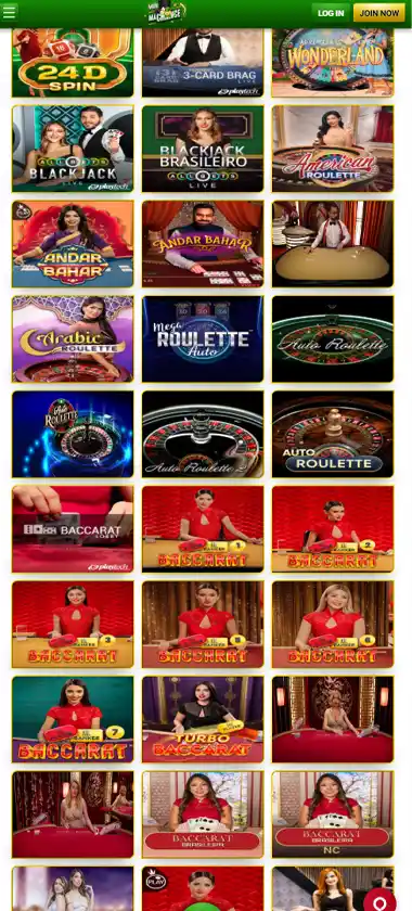 MaChance Casino mobile live dealer games collection screenshot displaying available live tables and categories with mobile-friendly interface/navigation - tested