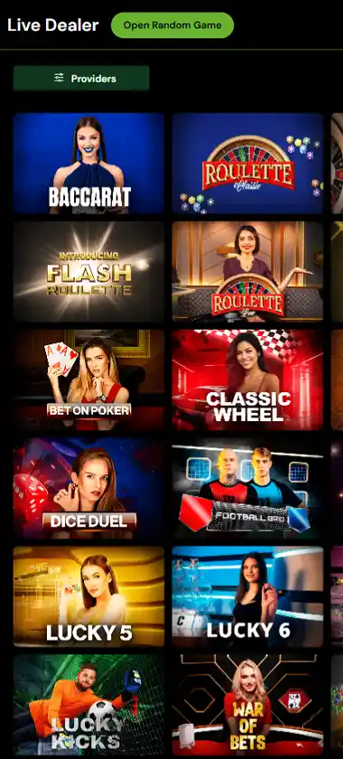 Magic Win Casino mobile live dealer games collection screenshot displaying available live tables and categories with mobile-friendly interface/navigation - tested