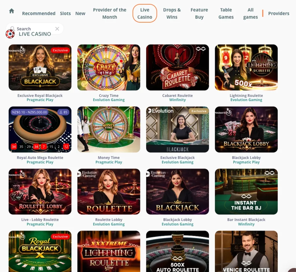 MoiCasino desktop live dealer games collection screenshot showing roulette, blackjack and baccarat tables in lobby view - tested