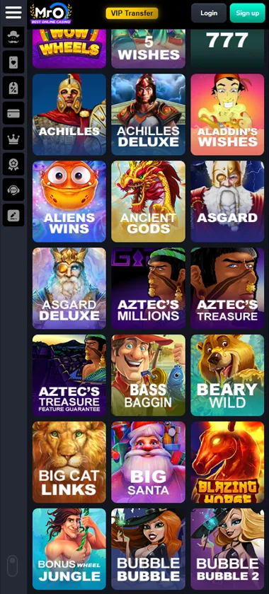Mr. O Casino mobile slots variety screenshot displaying featured slots, categories and touch-optimized navigation - tested