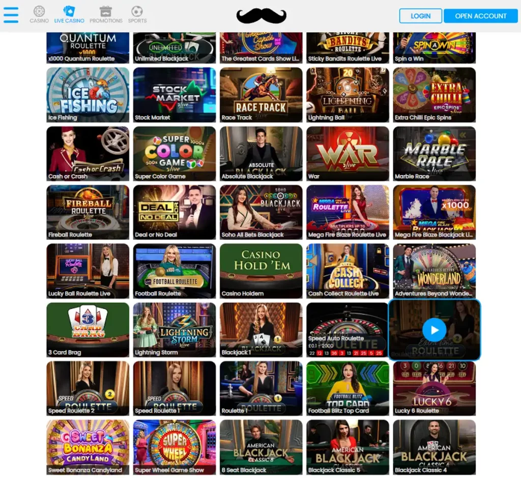MrPlay Casino desktop live dealer games collection screenshot showing roulette, blackjack and baccarat tables in lobby view with categories and provider filters - tested