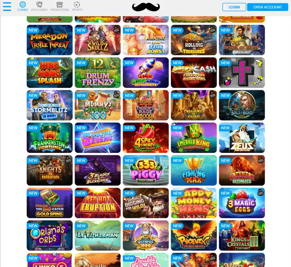 MrPlay Casino desktop slots screenshot showing multiple slot categories, featured games and provider filters - tested