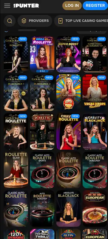 MrPunter Casino mobile live casino games collection screenshot displaying available live tables and categories - tested MrPunter Casino mobile live casino games collection screenshot displaying available live tables and categories - tested