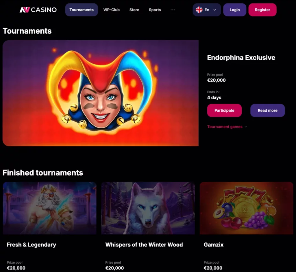 NV Casino desktop tournaments screenshot displaying active tournament leaderboard, prize pool and entry details – tested