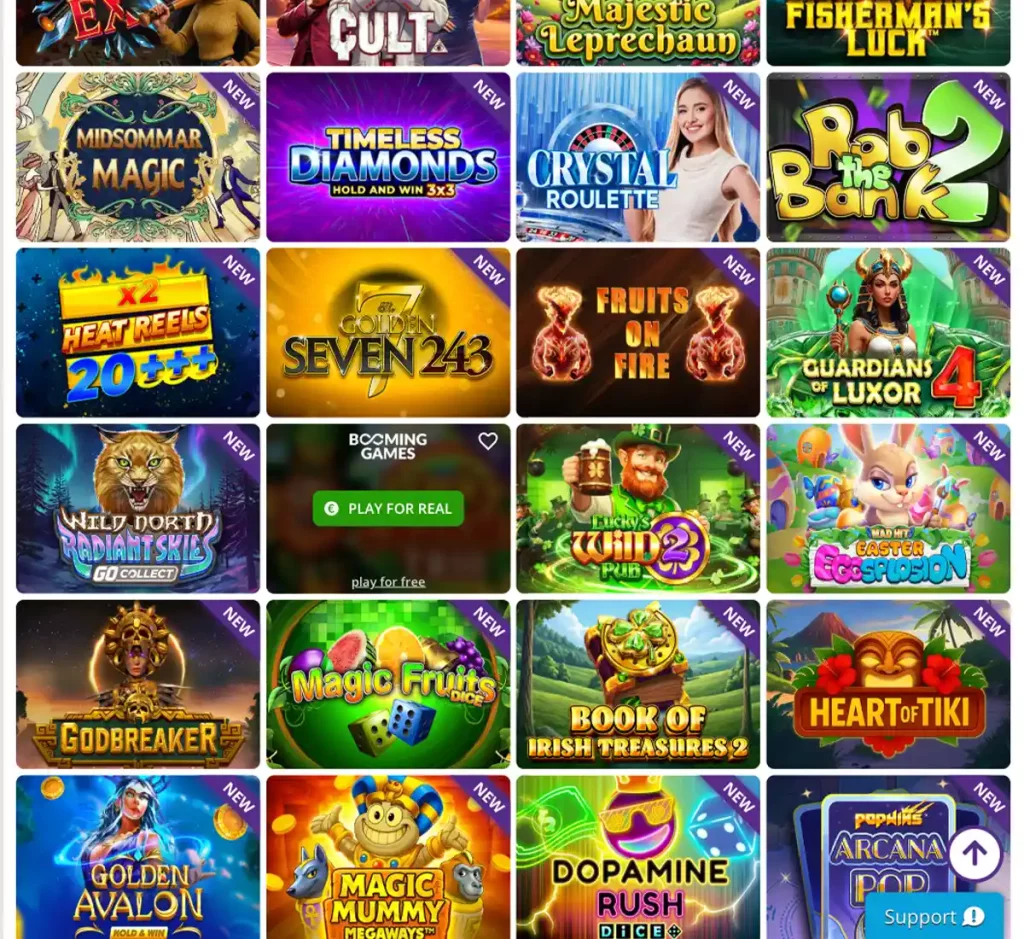 Omni Slots Casino desktop new games screenshot showing featured new releases, categories and provider filters - tested