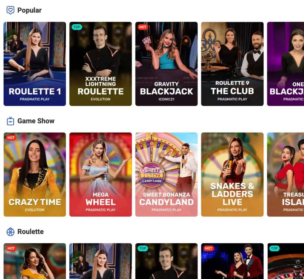 Rocket Spin Casino desktop live casino screenshot displaying real-dealer tables including roulette, blackjack and baccarat with lobby navigation - tested