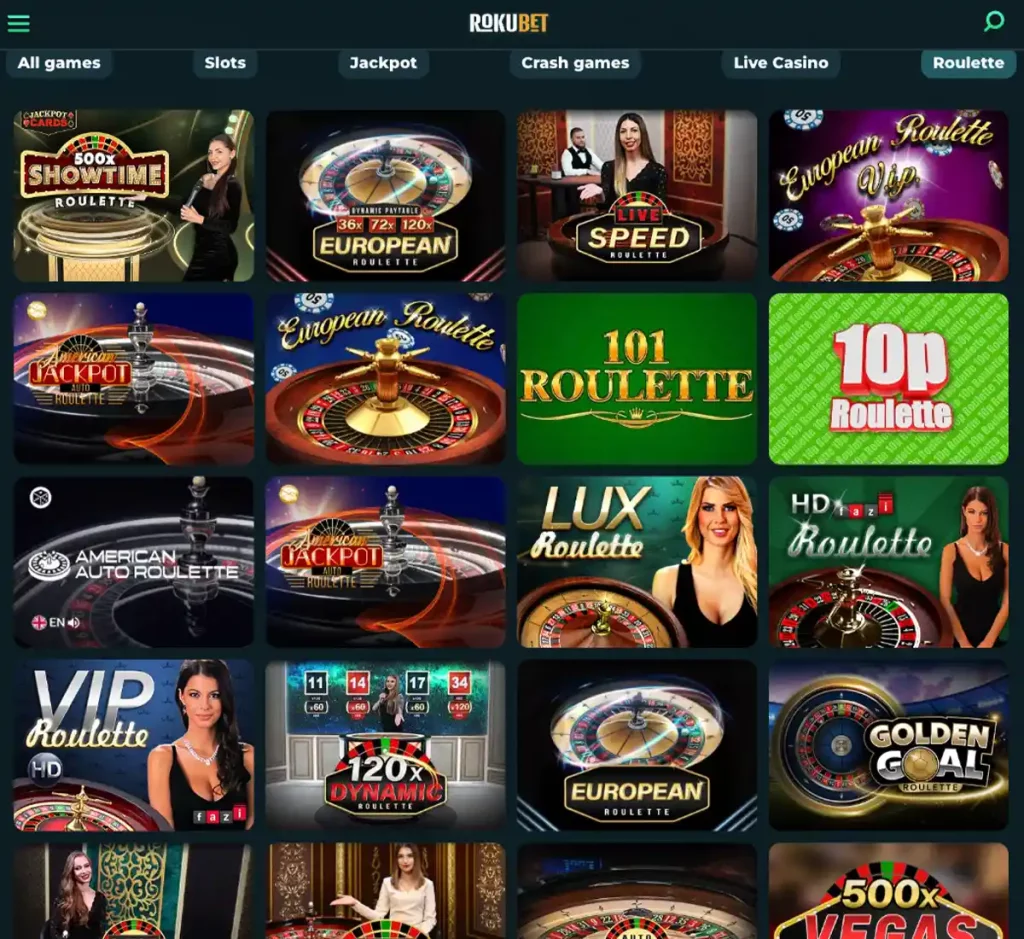 Rokubet Casino desktop roulette games collection screenshot displaying roulette tables, betting limits and game variants - tested