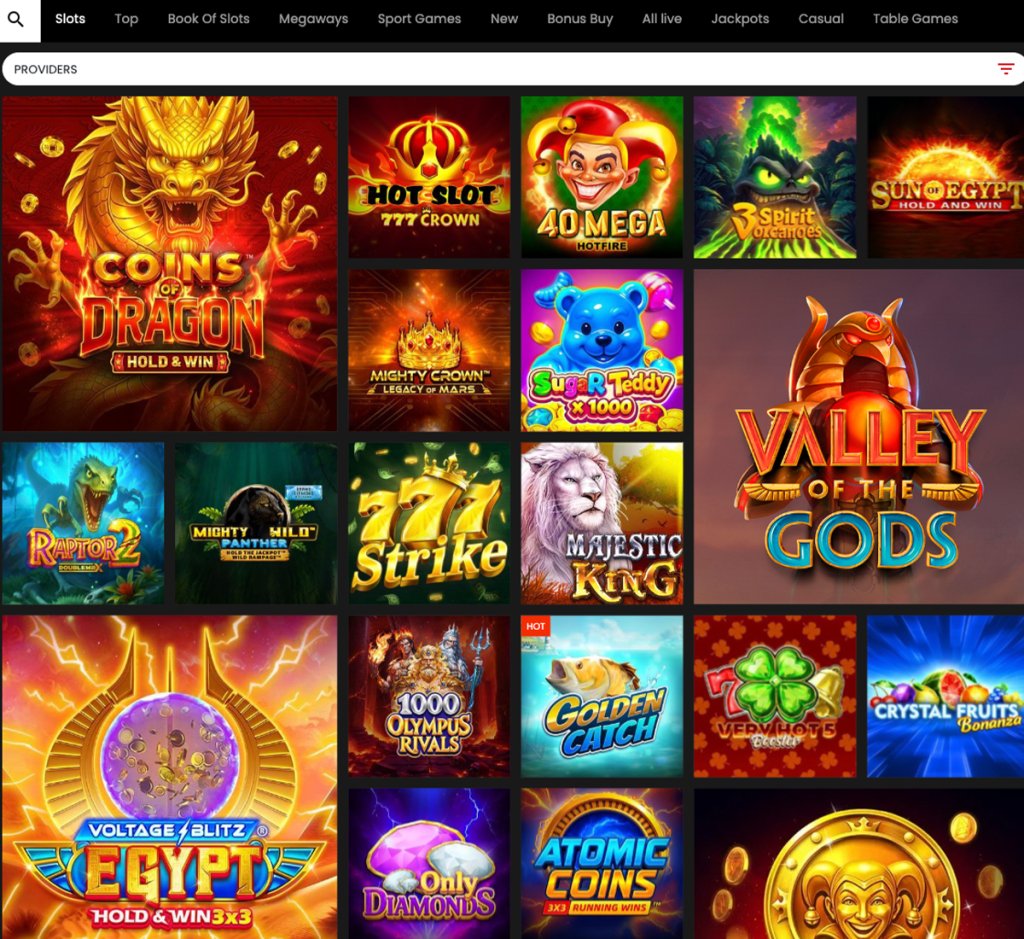 Select Bet Casino desktop home page screenshot showing main navigation, featured games and promotional banners - tested