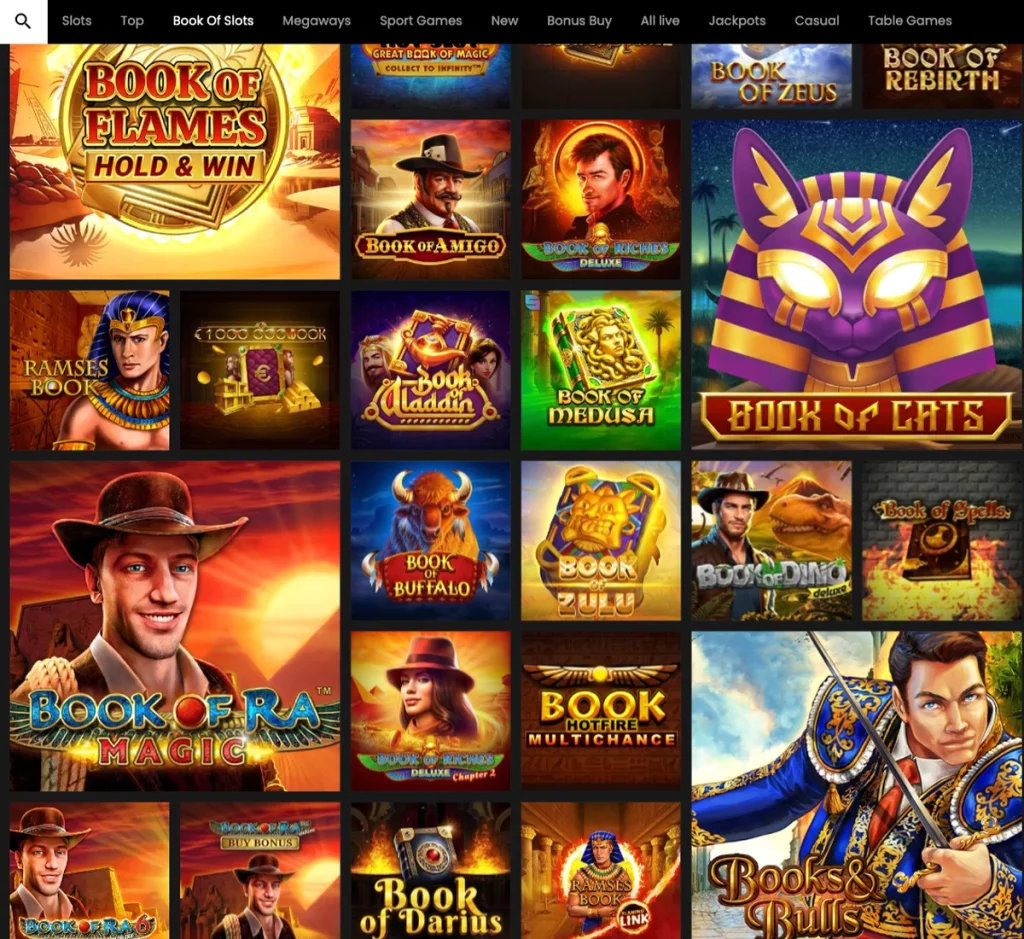Select Bet Casino desktop slots variety screenshot showing multiple slot categories, featured games and provider filters - tested