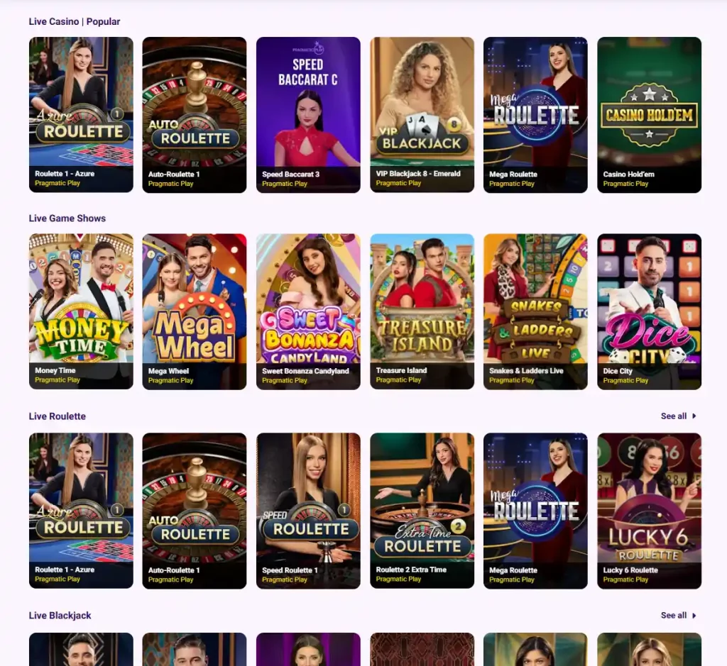 SlotBox Casino desktop live dealer games collection screenshot showing roulette, blackjack and baccarat tables in lobby view with categories and provider filters - tested