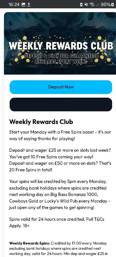 Slotty Slots Casino mobile rewards screenshot displaying loyalty tiers, points balance and VIP benefits - tested