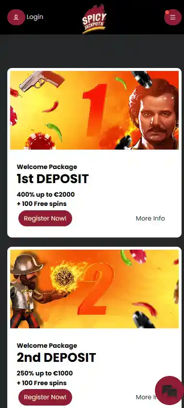 Spicy Jackpots Casino mobile promotions page screenshot displaying active bonuses, special offers and mobile-friendly interface - tested