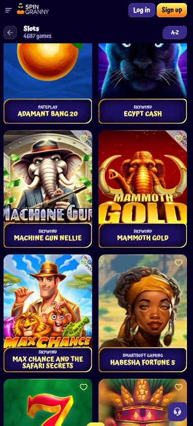 SpinGranny Casino mobile slots variety - captured during our review SpinGranny Casino mobile slots variety - captured during our review