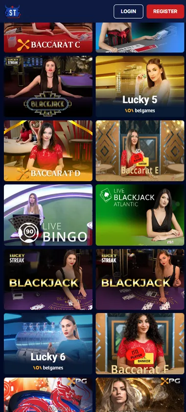 SpinTexas Casino mobile live dealer games collection screenshot displaying available live tables and categories - tested