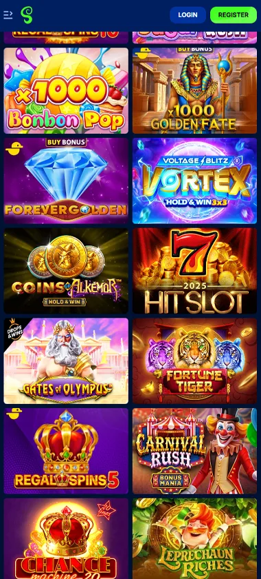 SpinnyCasino mobile slots variety screenshot displaying featured slots, categories and touch-optimized navigation - tested