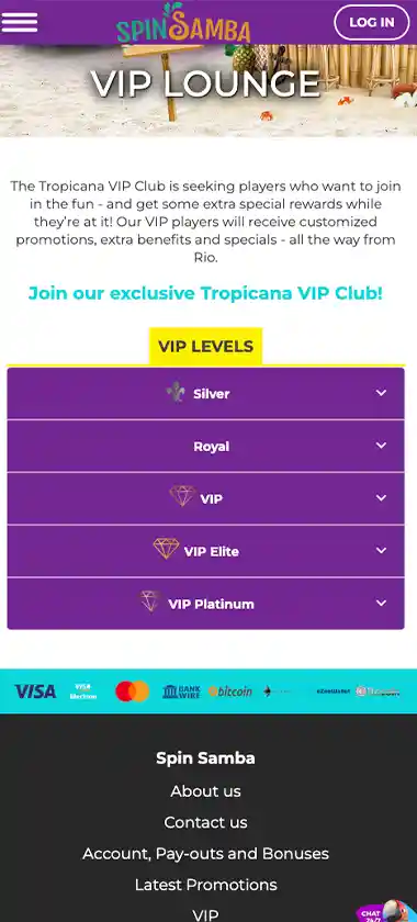 Spinsamba Casino mobile VIP lounge screenshot displaying exclusive VIP offers, account tiers and member perks - tested Spinsamba Casino mobile VIP lounge screenshot displaying exclusive VIP offers, account tiers and member perks - tested