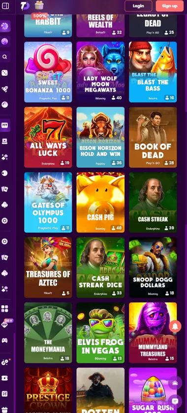 TrustDice Casino mobile slots variety screenshot displaying featured slots, categories and touch-optimized navigation - tested