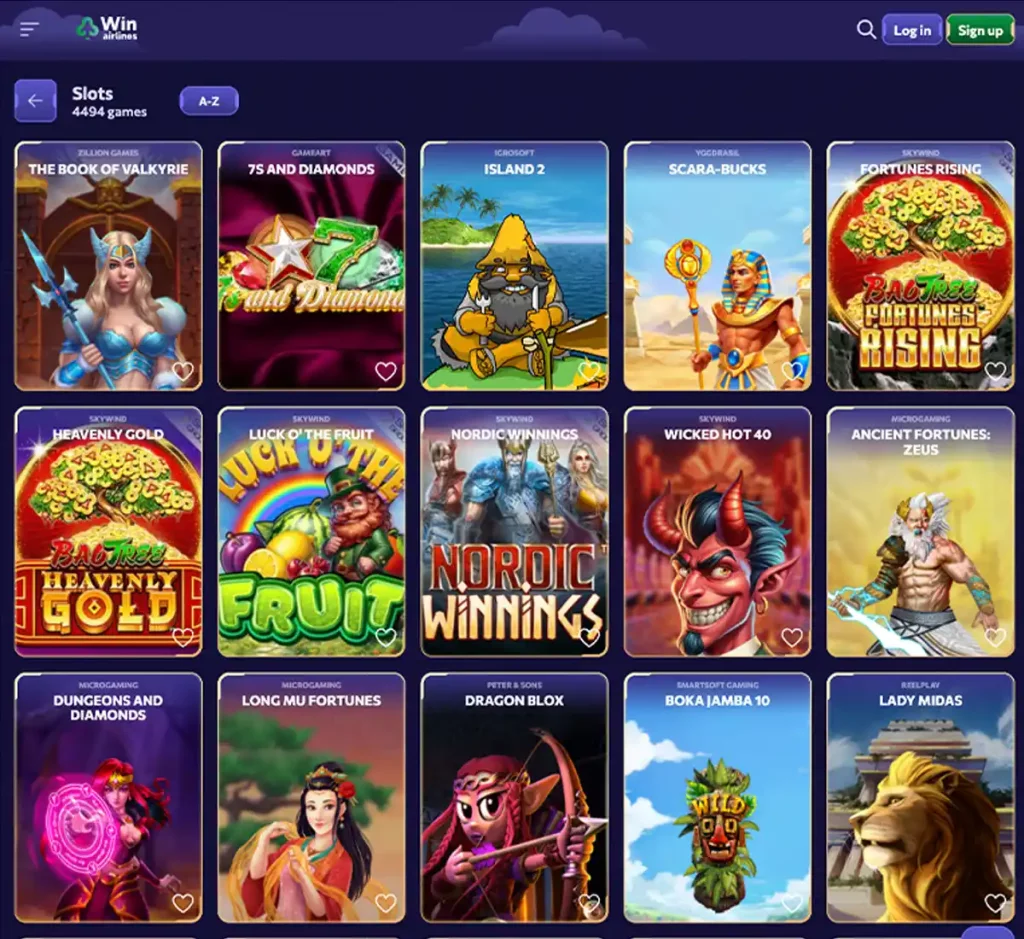 WinAirlines Casino desktop slots variety - captured during our review