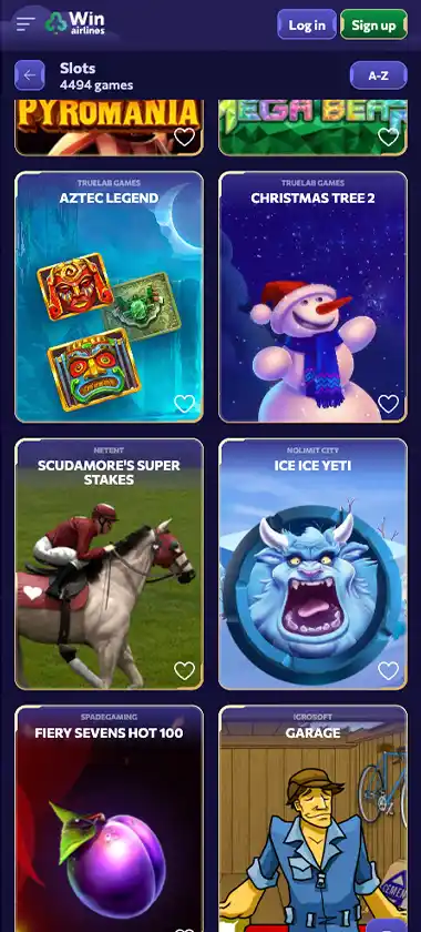 WinAirlines Casino mobile slots variety - captured during our review