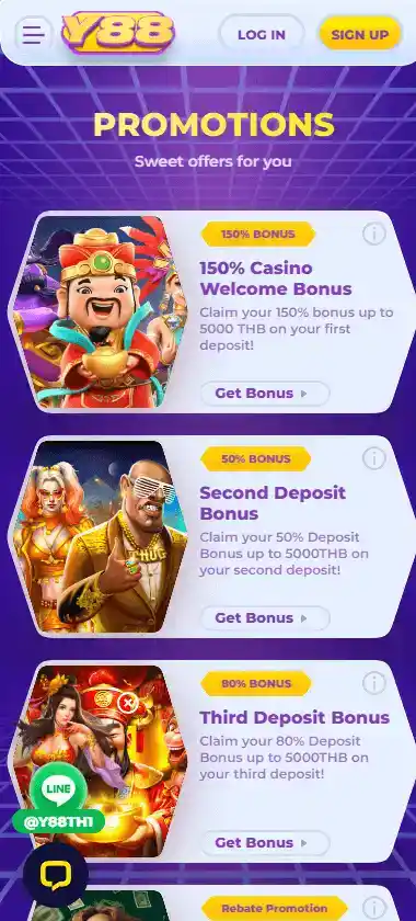 Y88 Casino mobile promotions page screenshot displaying active bonuses, special offers and mobile-friendly interface - tested